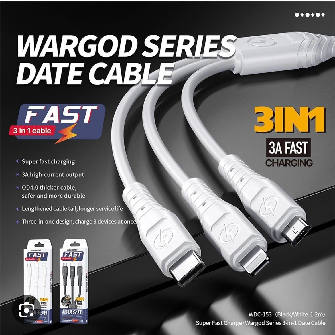 WDC-153 8Pin 3-In-1 Fast Charging Data Cable