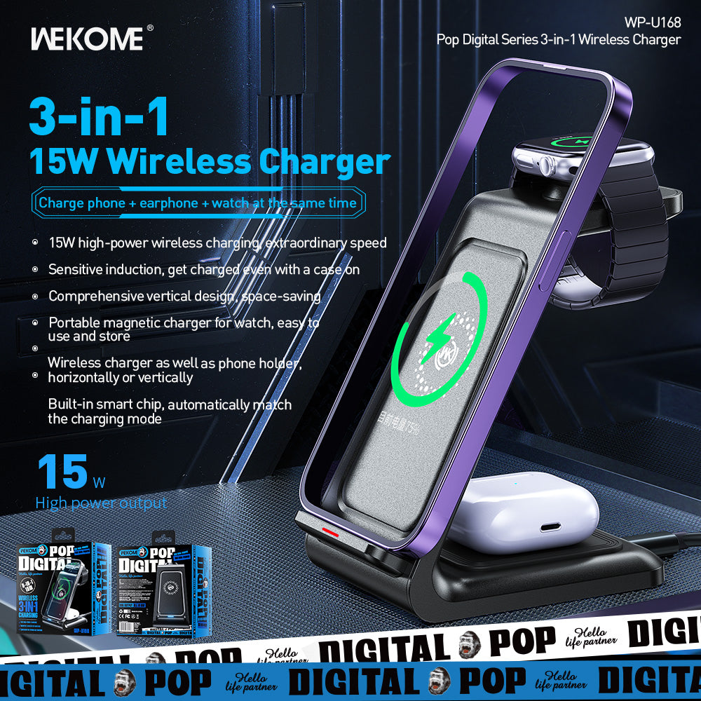 WP-U168 Pop Digital Series 3-in- 1 Wireless Charger