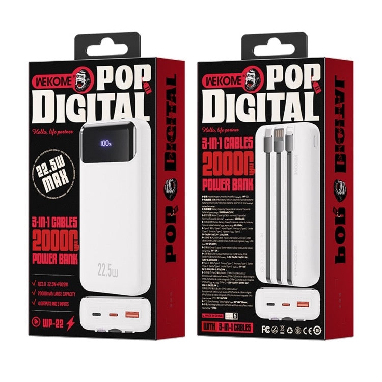 WP-22 POP Digital Cable Super Fast 20000mAh Powerbank