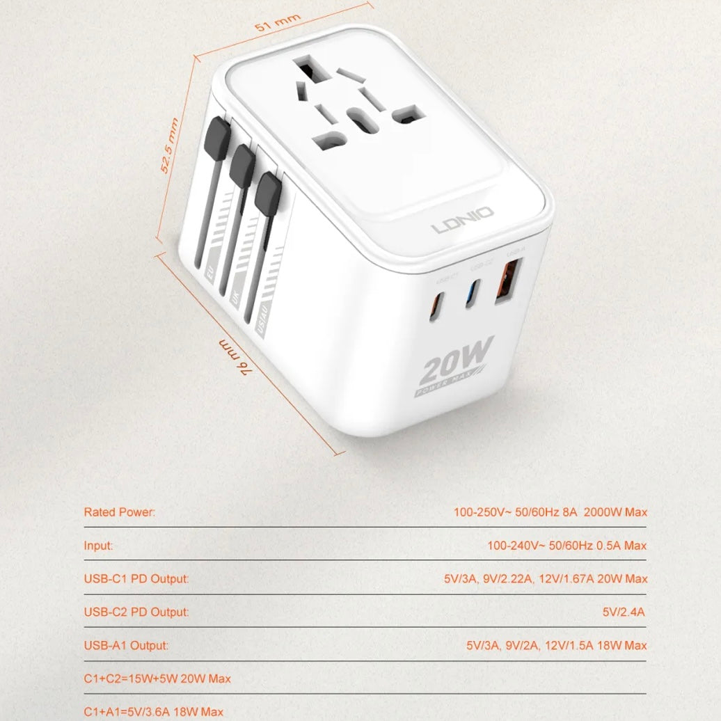 i1251 PD20W+QC18W Universal Travel All-In-One Adapter.