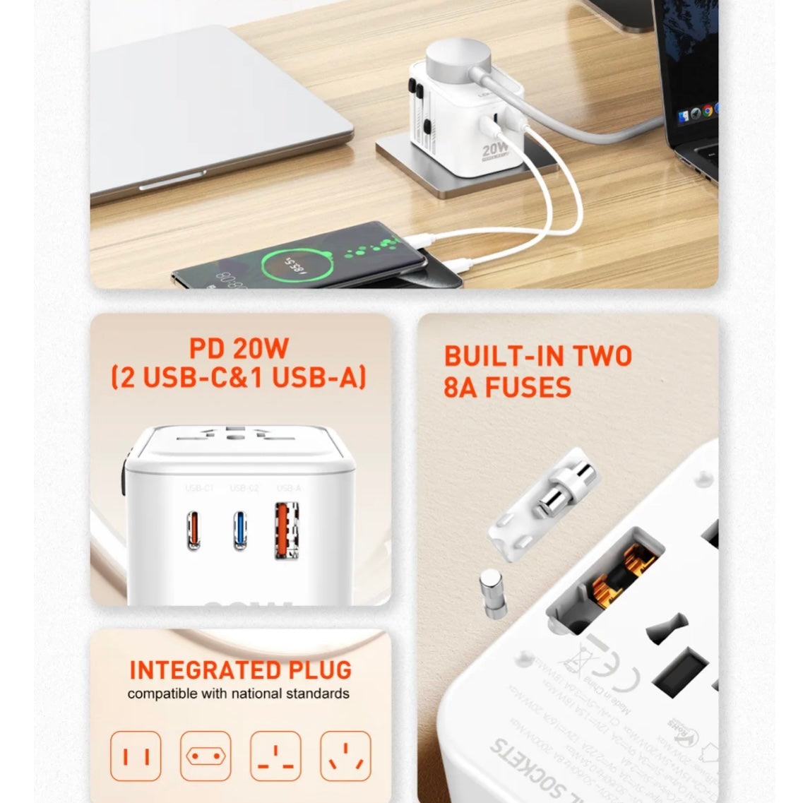 i1251 PD20W+QC18W Universal Travel All-In-One Adapter.