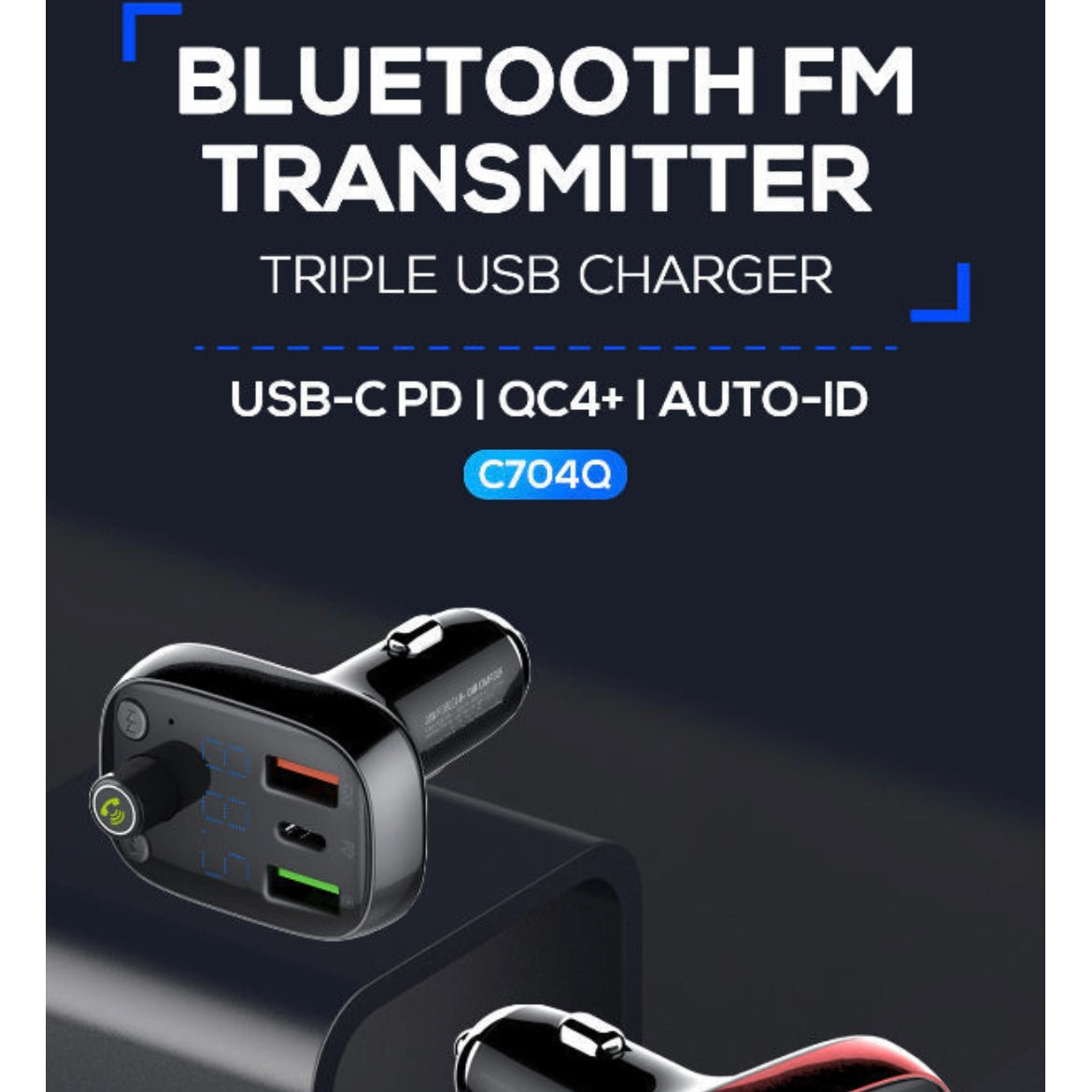 i1193 LDNIO Bluetooth FM Transmitter Triple USB-C to Lighting Charger