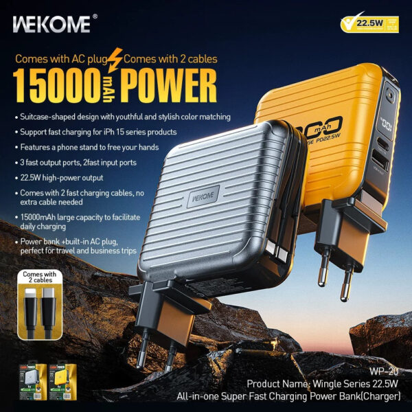 D6DEA3D0-EA03-4F13-90A1-BAC4762C90D4.jpg WP-20 AC plug Comes with 2 cables 15000 POWER BANK