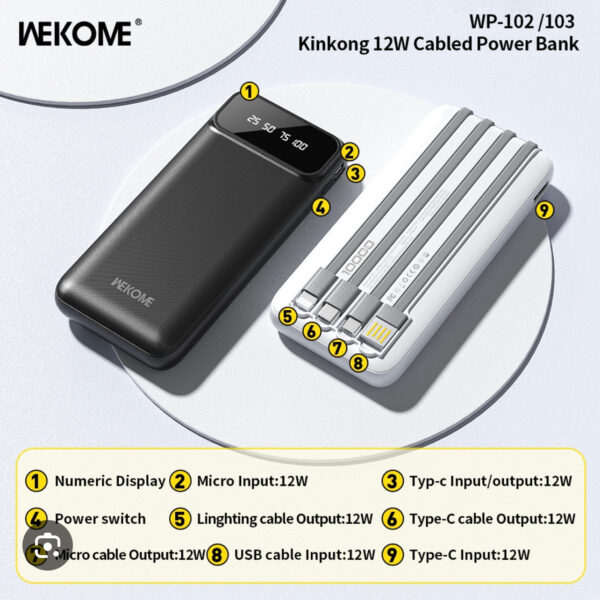FullSizeRender_1145244d-b03c-4e2a-8c46-3bc7755da8af.jpg WP-102 Kinkong 12W Cabled Power Bank (10000mAh)